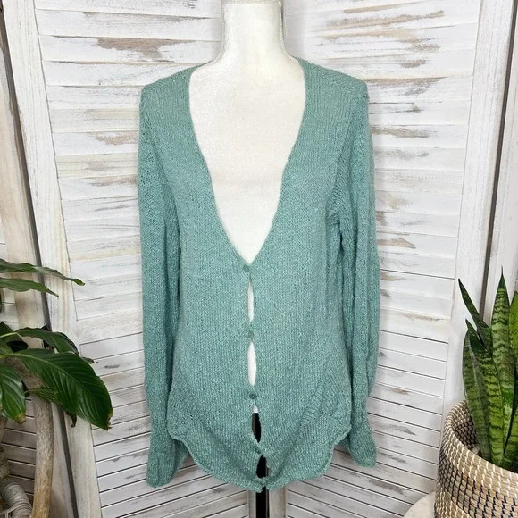 EILEEN FISHER Vintage Women's Knit Cardigan Sweater Button Front Sage Green L - Picture 11 of 11